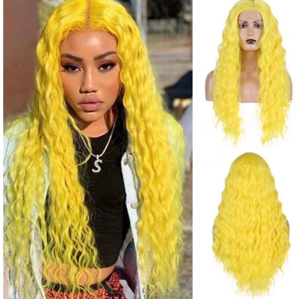 Yellow Curly Lace Front Wigs